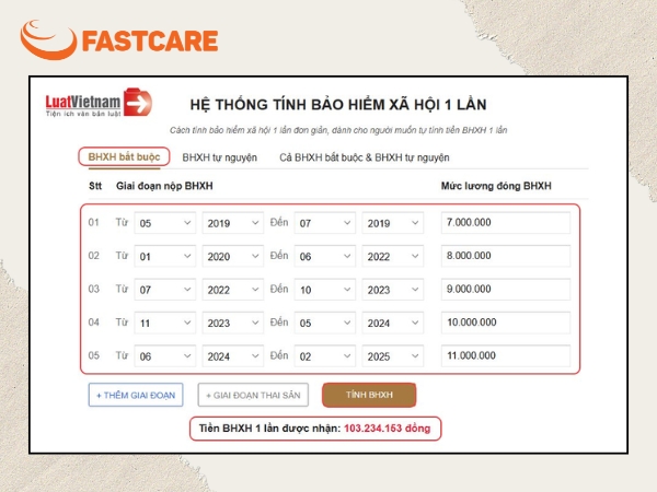 Cách tính bảo hiểm xã hội 1 lần