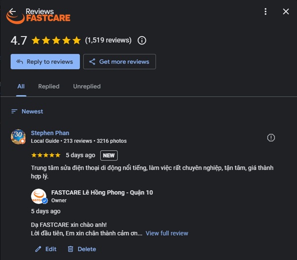 Đánh giá dịch vụ tại trung tâm FASTCARE Đánh giá dịch vụ tại trung tâm FASTCARE