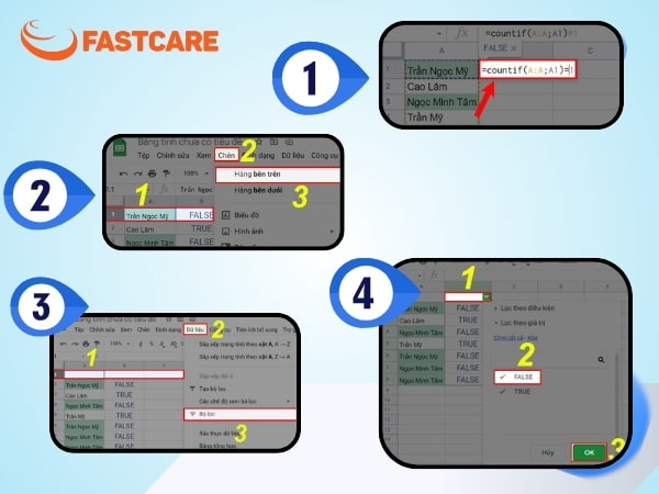 Lọc trùng trong google sheet