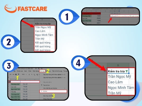 Lọc trùng trong google sheet