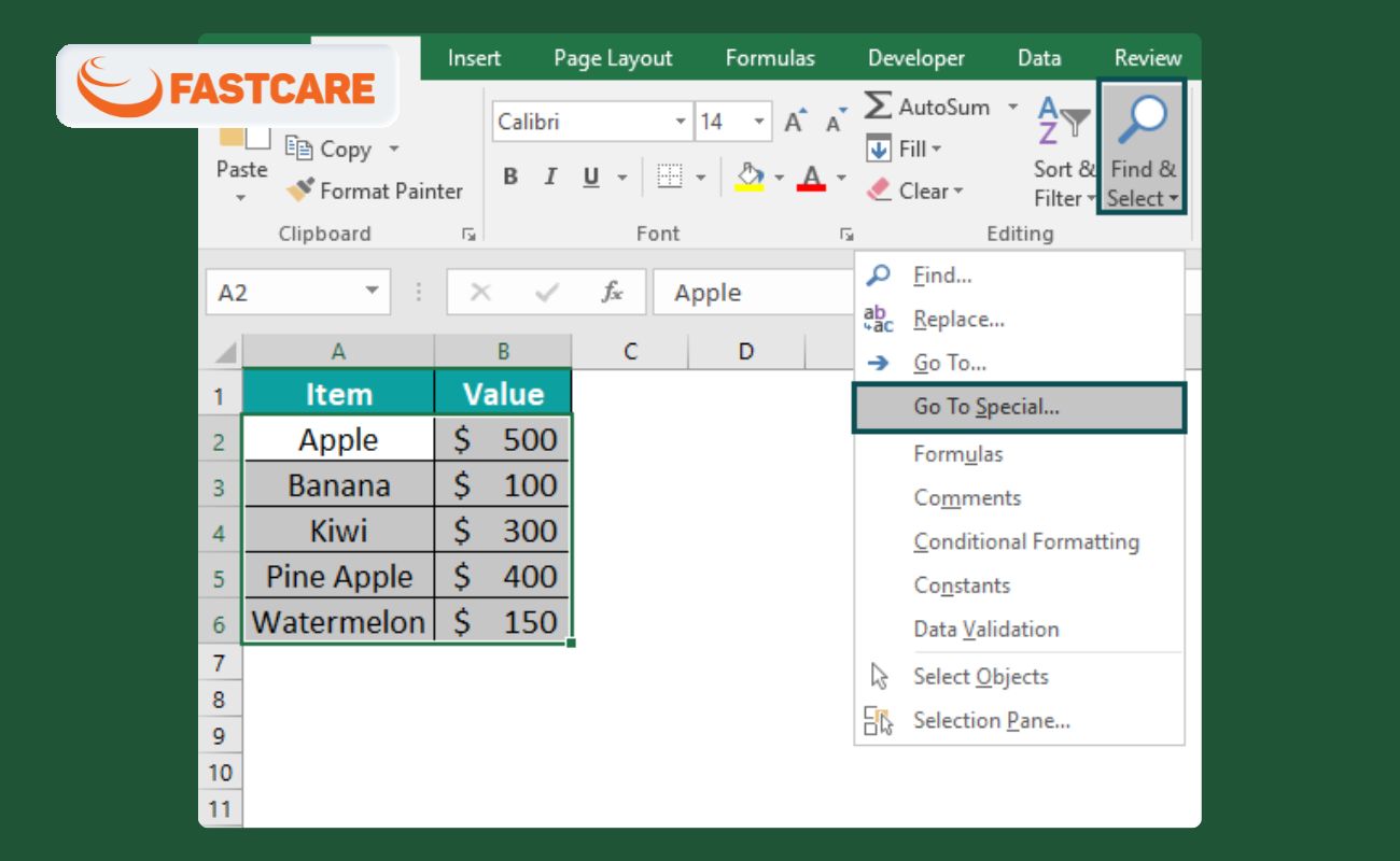 Go To Special Excel sẽ tự động chọn tất cả các đối tượng trên trang tính
