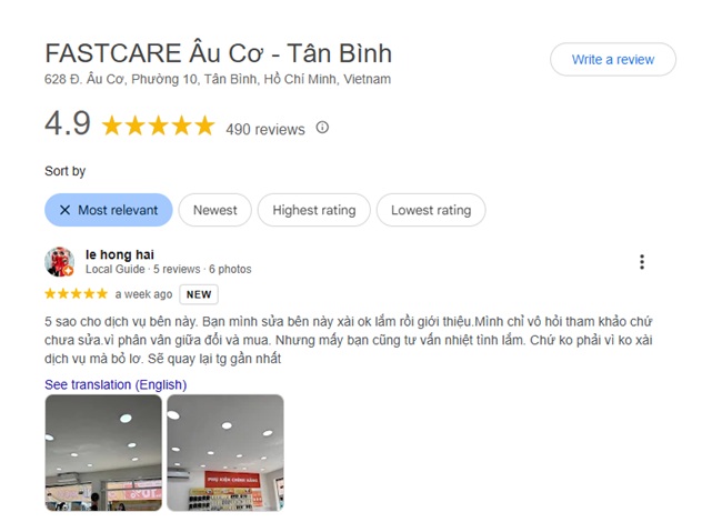Khách hàng review dịch vụ thại FASTCARE