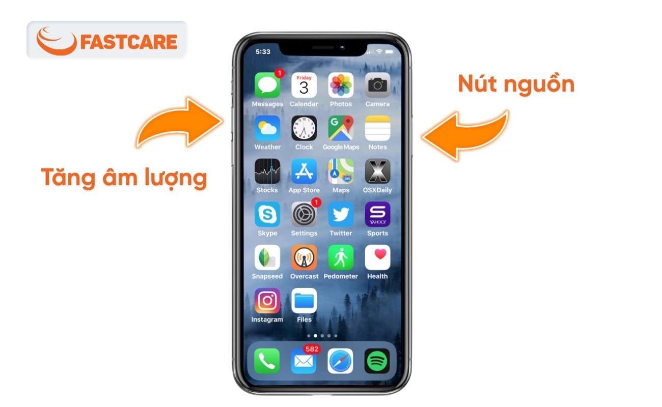 Chụp màn hình iPhone X bằng phím cứng