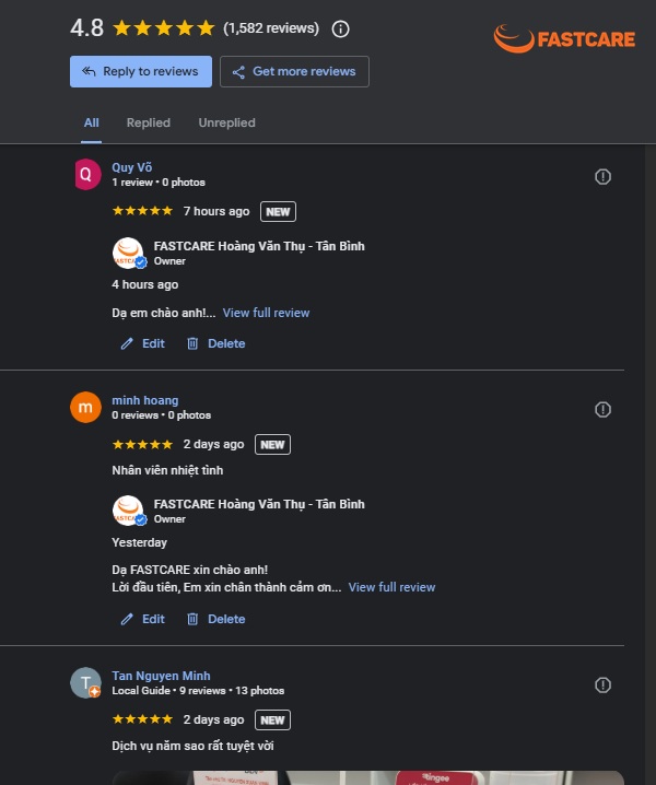 Khách hàng review dịch vụ tại FASTCARE trên Google Maps Khách hàng review dịch vụ tại FASTCARE trên Google Maps