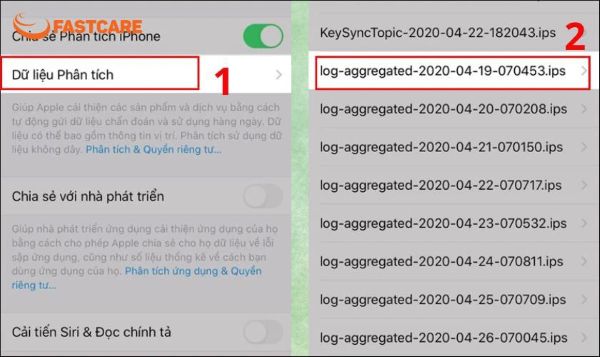 Kiểm tra iPhone có bị kích pin hay không trong Analytics Data