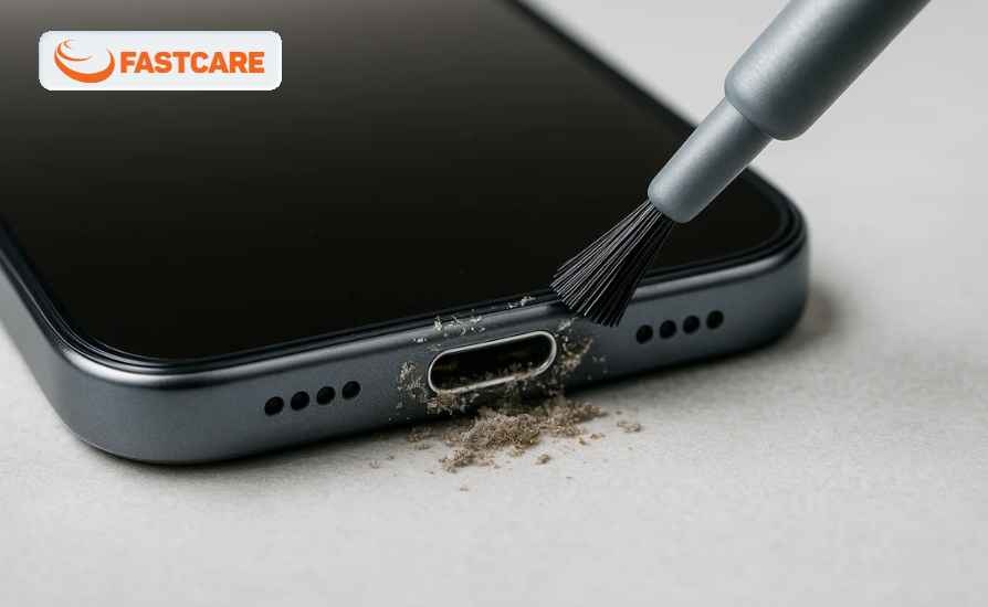 Cụm chân sạc bị bẩm bám vào