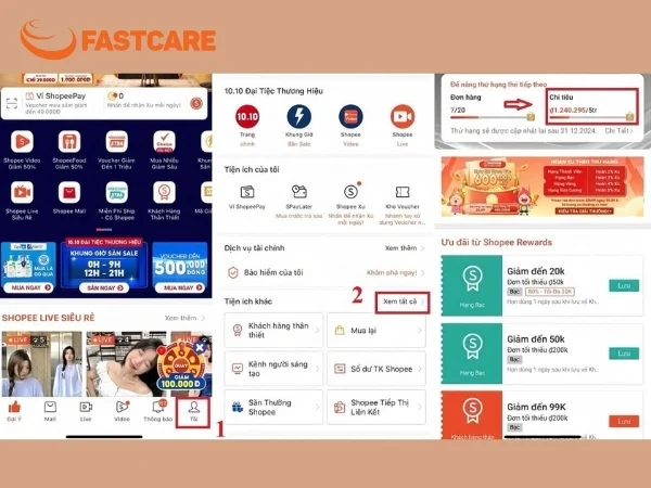 xem tổng số tiền đã mua trên Shopee