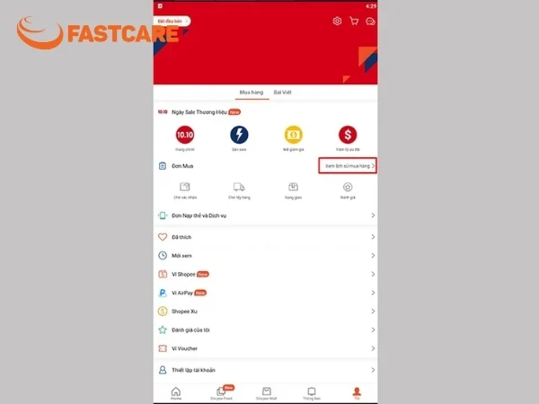 xem tổng số tiền đã mua trên Shopee