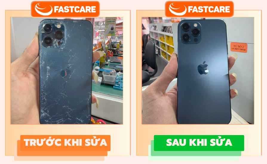 Trước và sau khi thay kính lưng iPhone 12 Pro Max tại FASTCARE