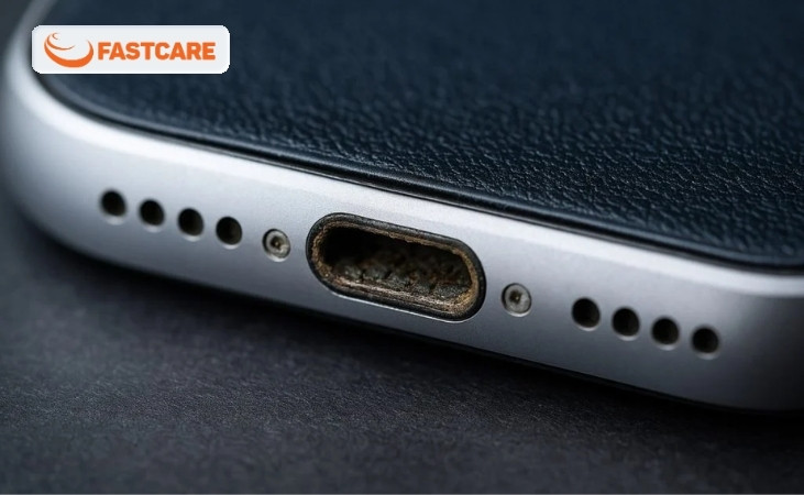 Chân sạc iPhone bị bám bụi