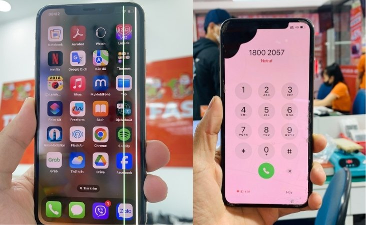 Màn hình iPhone Xs Max bị sọc và chảy mực