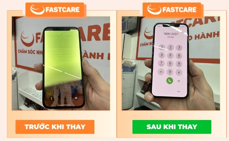 Trước và sau khi thay màn hình iPhone 12 Pro tại FASTCARE