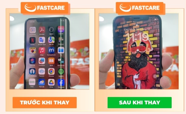 Trước và sau khi thay màn hình iPhone Xs Max tại FASTCARE