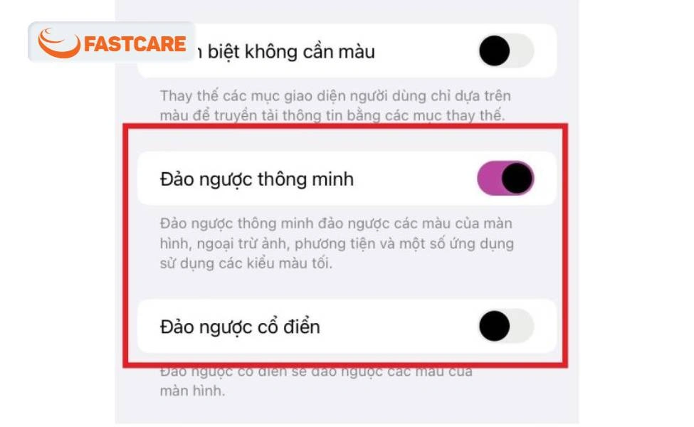Bật chế độ đảo ngược thông minh