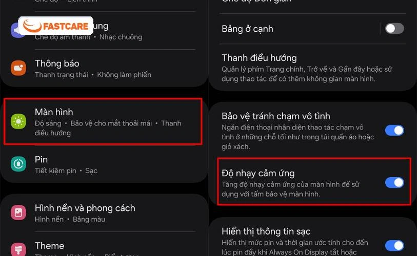 Thao tác bật tăng độ nhạy cảm ứng trên điện thoại android