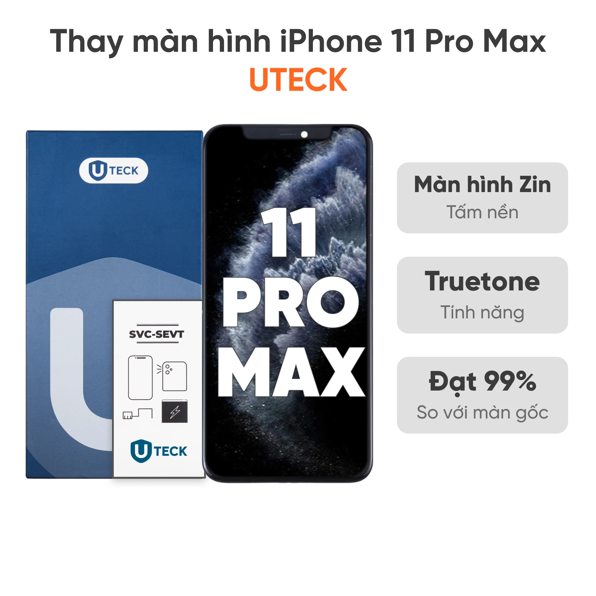 Màn hình UTECK bóc máy đã qua xử lý kính, hiển thị rõ nét và ổn định
