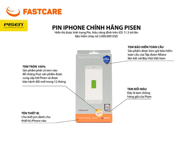 Kiểm tra pin Pisen chính hãng iPhone XR