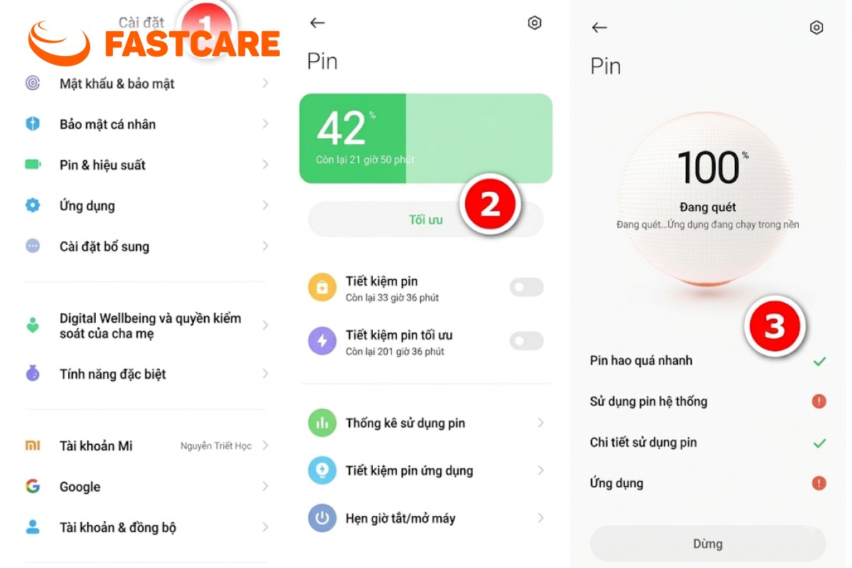 Kỹ thuật viên kiểm tra pin Xiaomi 12T tại FASTCARE