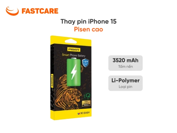 Pin Pisen dung lượng cao cho iPhone 15 chính hãng