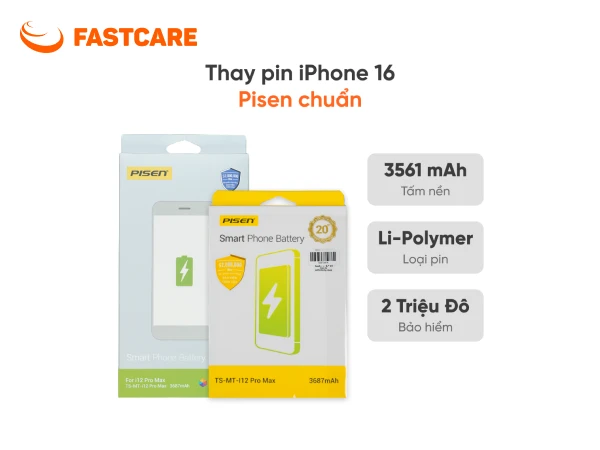 Hộp linh kiện pin Pisen dung lượng chuẩn cho iPhone 16