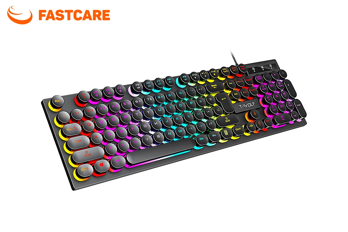 Bàn phím T-WOLF T80 màu đen với keycap tròn