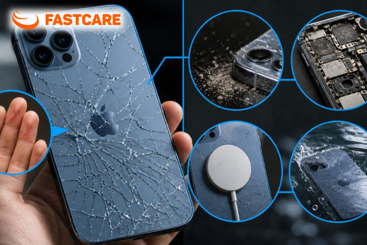 Minh họa nhận biết iPhone nứt mặt sau và nóng bất thường