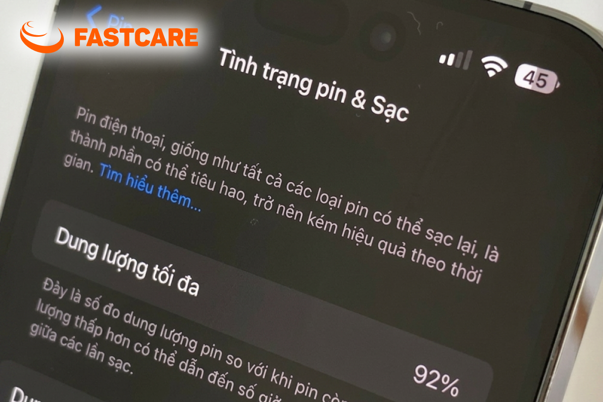 Dung lượng tối đa trong tình trạng pin iPhone